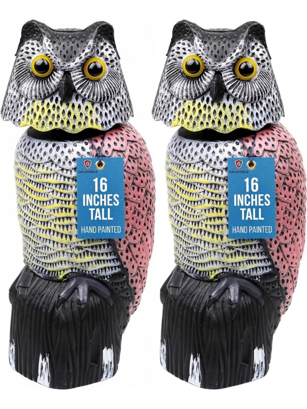 Realistic Owl Decoys for Bird Control - Rotating Head Scarecrow, 16" - 2 Pack